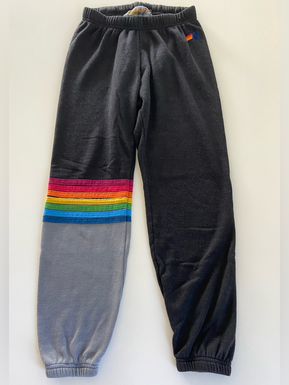 AVIATOR NATION Black & Gray Sweatpants w/ 7-Stripe in Rainbow 🌈 Size XS